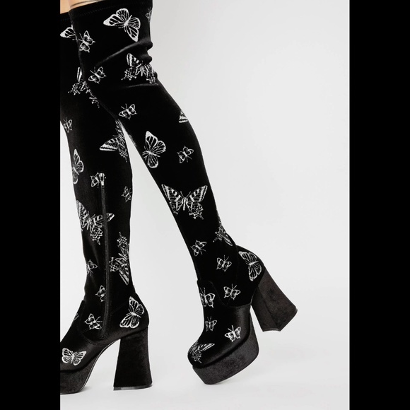Dolls Kill Shoes - Mystical Butterflies Velvet Thigh High Delia's 11